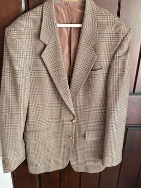 Vintage Futuro Tan Glen Plaid Sport Coat with Gold Buttons